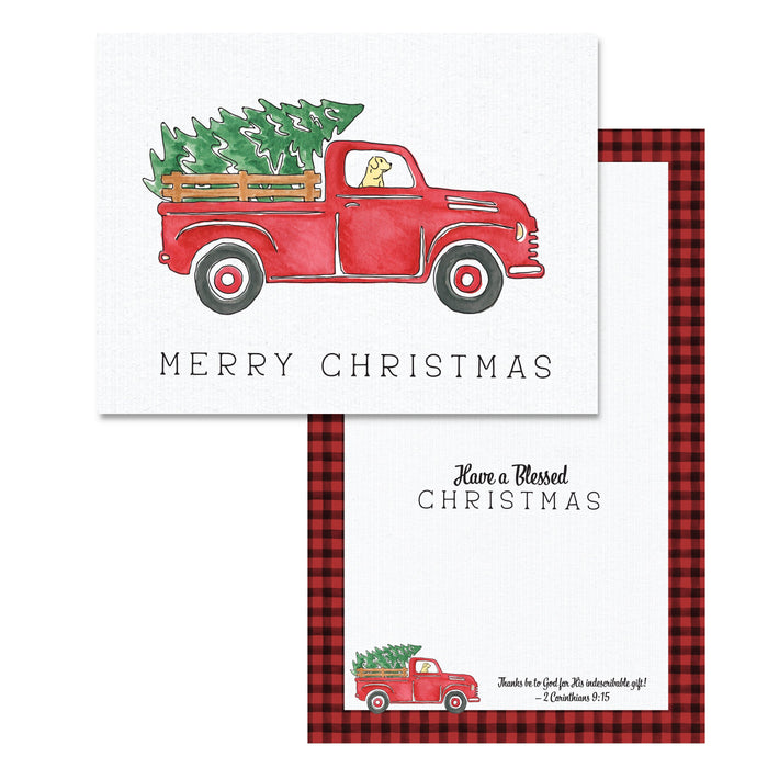 divinity boutique Boxed Christmas Cards: Red Plaid Truck
