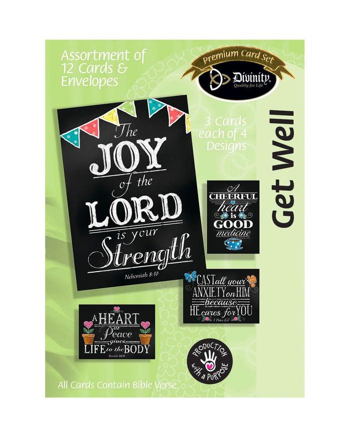 divinity boutique Boxed Get Well Cards - Chalkboard Bible Verses - Set of 12