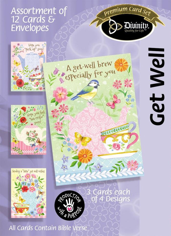 divinity boutique Boxed Get Well Cards - Tea & Coffee - Set of 12 - KJV