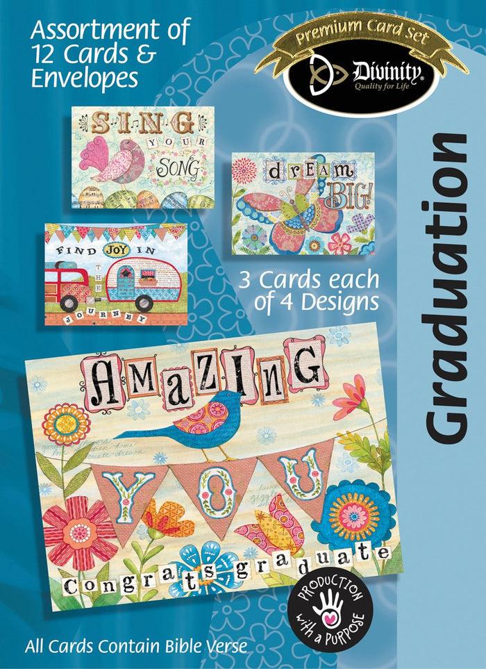 divinity boutique Boxed Graduation Cards - Bright & Colorful - Set of 12 - KJV