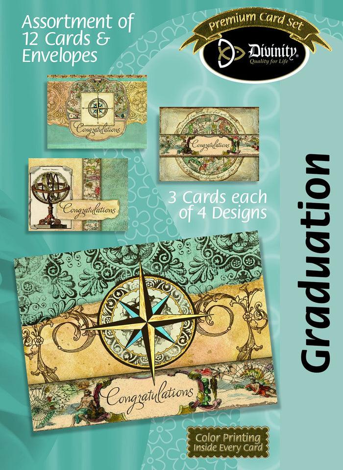 divinity boutique Boxed Graduation Cards - Travel Themed - Set of 12 - KJV