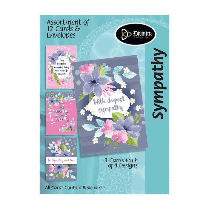 divinity boutique Boxed Greeting Cards: 12CT Sympathy Purple/Pink Flowers