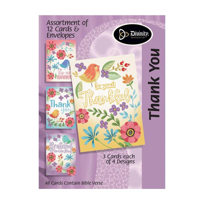 divinity boutique Boxed Greeting Cards: 12CT Thank You Colorful Bird and flowers