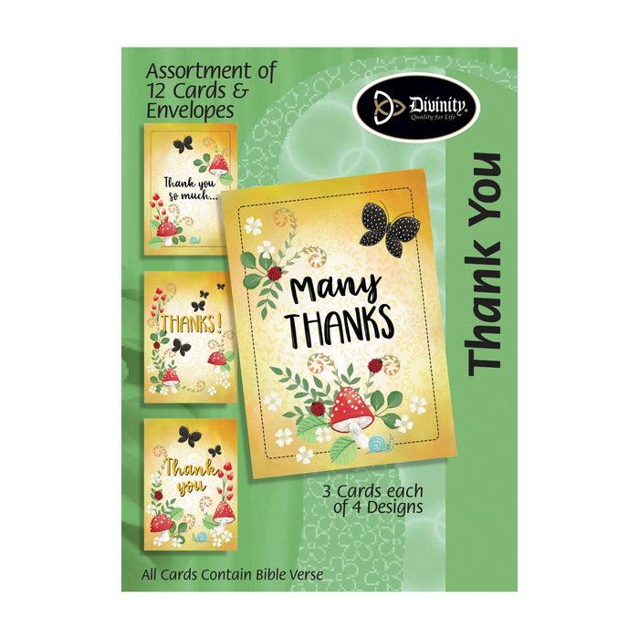 divinity boutique Boxed Greeting Cards: 12CT Thank You Merry Mushroom