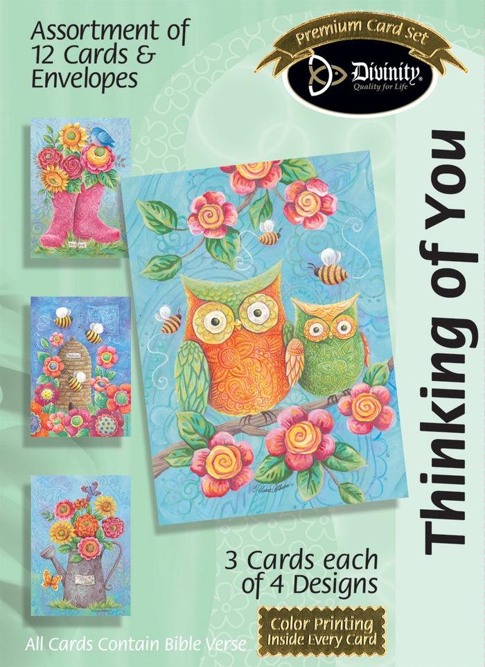 divinity boutique Boxed Greeting Cards - Thinking Of You Owls - Set of 12 - KJV