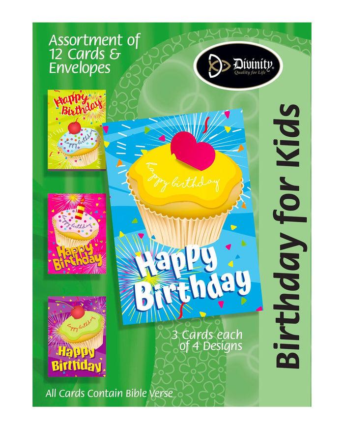 divinity boutique Boxed Kids' Birthday Cards - Cupcakes - Set of 12
