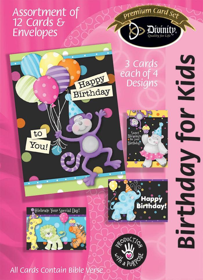 divinity boutique Boxed Kids' Birthday Cards - Party Animals - Set of 12