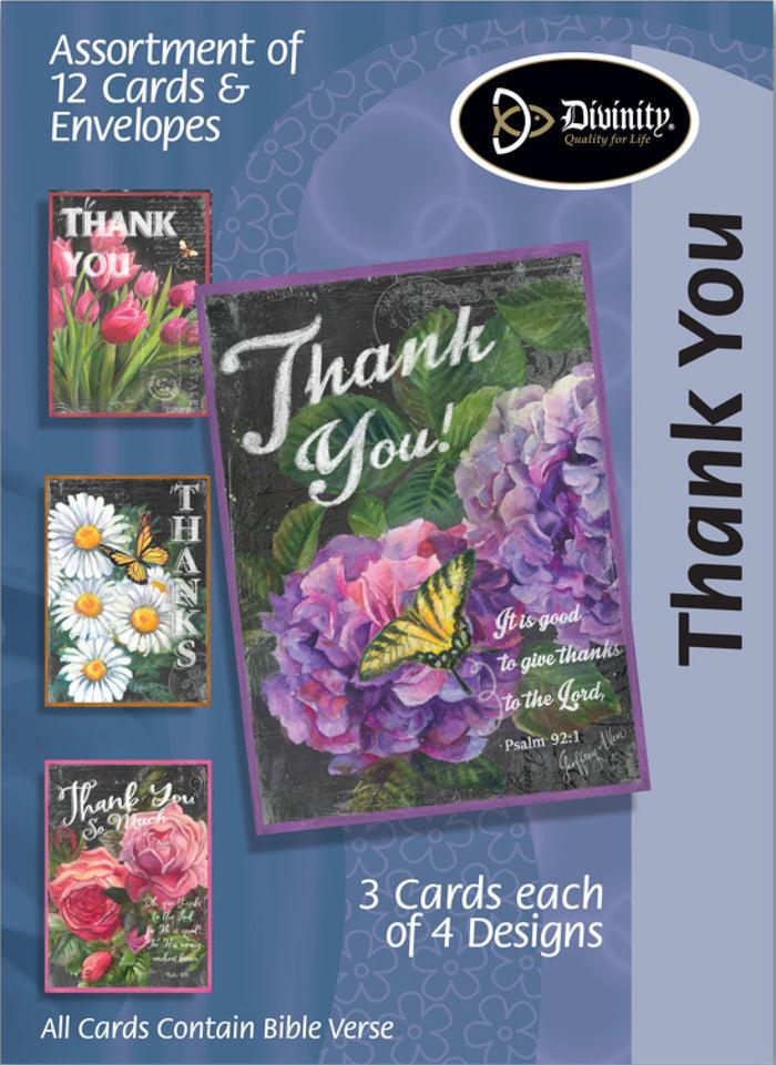divinity boutique Boxed Thank You Cards - Flowers & Bible Verses - Set of 12 - KJV
