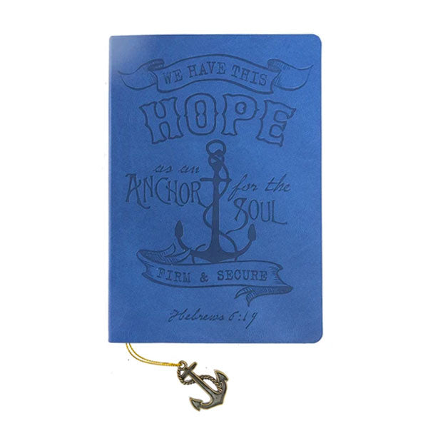 Divinity Boutique Dangle Journal : Leather Wrapped Blue Hope Anchor Anchor Charm