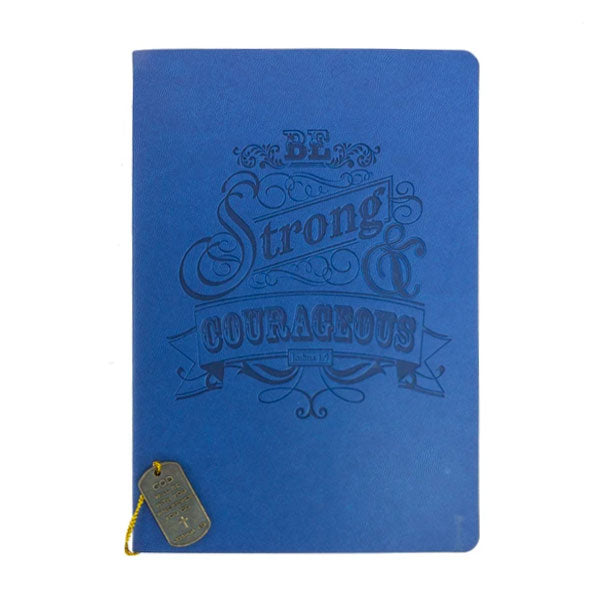 Divinity Boutique Dangle Journal : Leather Wrapped Navy Be Strong & Courageous Dog Tag Charm