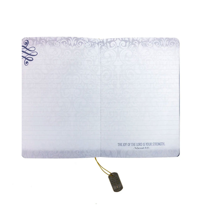 Divinity Boutique Dangle Journal : Leather Wrapped Navy Be Strong & Courageous Dog Tag Charm