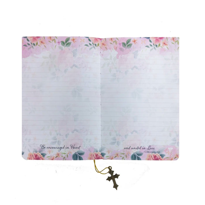 Divinity Boutique Dangle Journal : Leather Wrapped Pink Amazing Grace Cross Charm