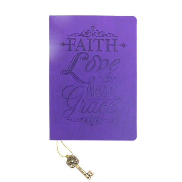 Divinity Boutique Dangle Journal : Leather Wrapped Purple Faith Love & Amazing Grace Key Charm