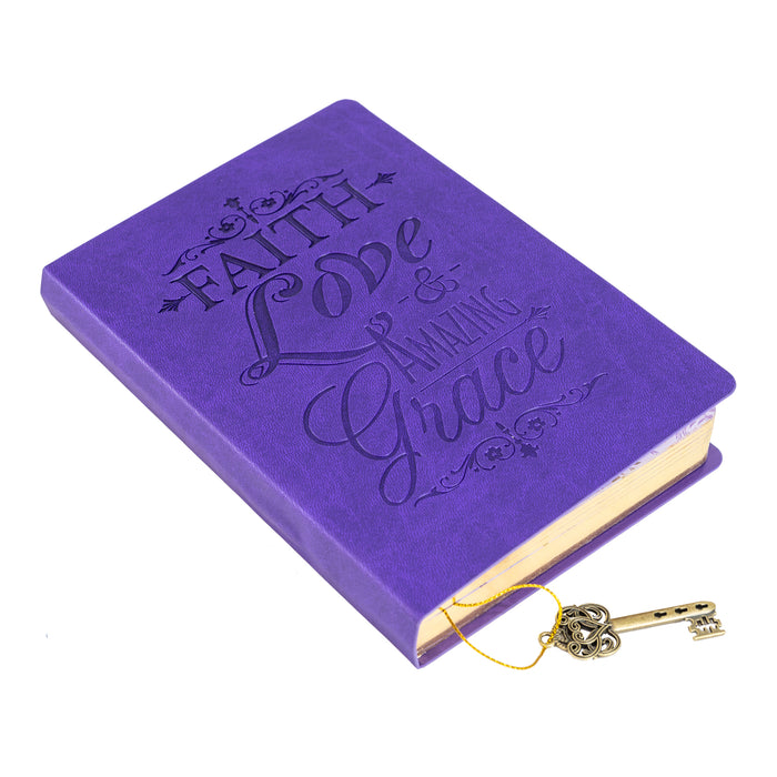 divinity boutique Dangle Journal : Leather Wrapped Purple Faith Love & Amazing Grace Key Charm