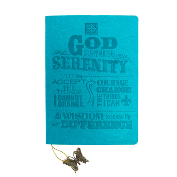 Divinity Boutique Dangle Journal : Leather Wrapped Teal Serenity Prayer Butterfly Charm