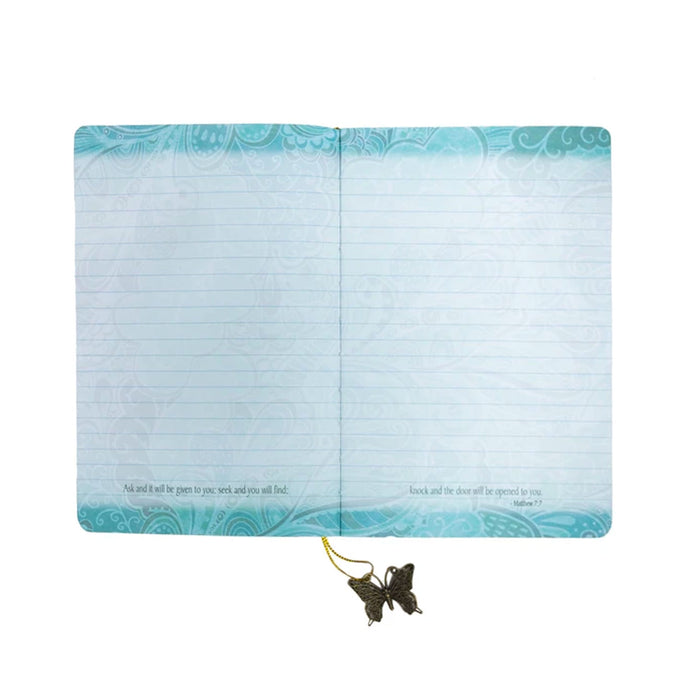 Divinity Boutique Dangle Journal : Leather Wrapped Teal Serenity Prayer Butterfly Charm