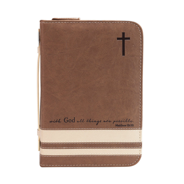 Divinity Boutique Divine Details: Bible Cover - Brown & Cream - Matthew 19:26