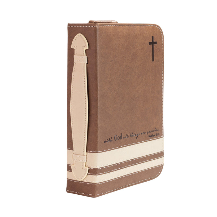 divinity boutique Divine Details: Bible Cover - Brown & Cream - Matthew 19:26