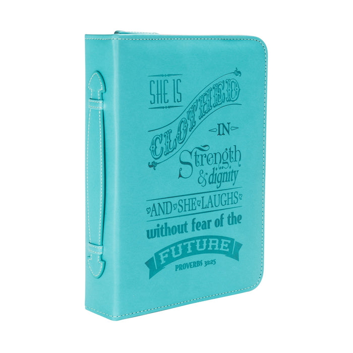 divinity boutique Divine Details: Bible Cover - Teal She is Clothed in Strength - Proverbs 31:25