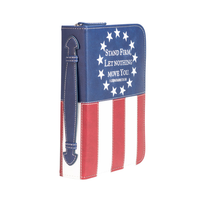 divinity boutique Divine Details: Bible Cover: US Flag Stand Firm - 1 Corinthians 15:58