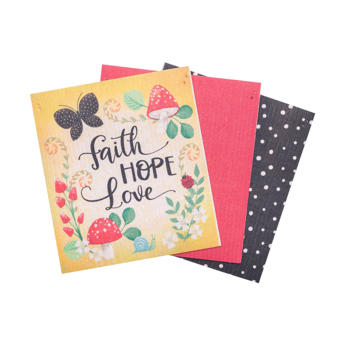 divinity boutique ECO Friendly Dishcloth Set: Merry Mushroom; Faith Hope Love