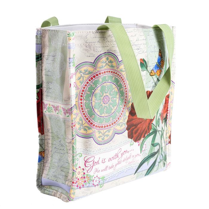 divinity boutique Floral Print Bible Study Tote Bag - "God is With You"