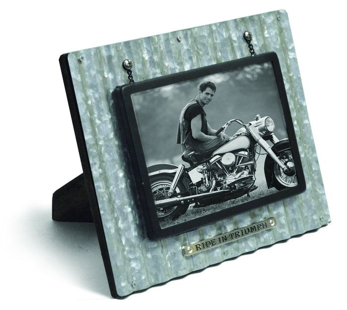 divinity boutique God's Garage: Ride in Triumph Corrugated Metal Photo Frame