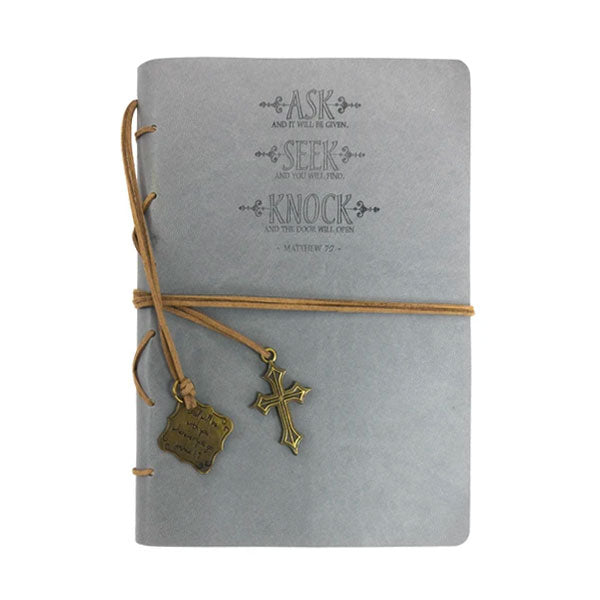 Divinity Boutique Leather Wrapped Journal - Gray Ask Seek Knock