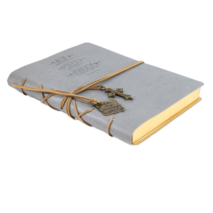 divinity boutique Leather Wrapped Journal - Gray Ask Seek Knock