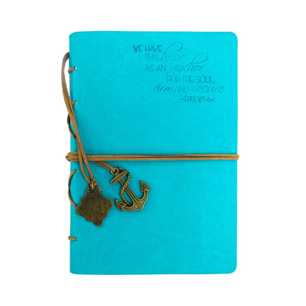 Divinity Boutique Leather Wrapped Journal - Hope As An Anchor With Anchor Charm Aqua