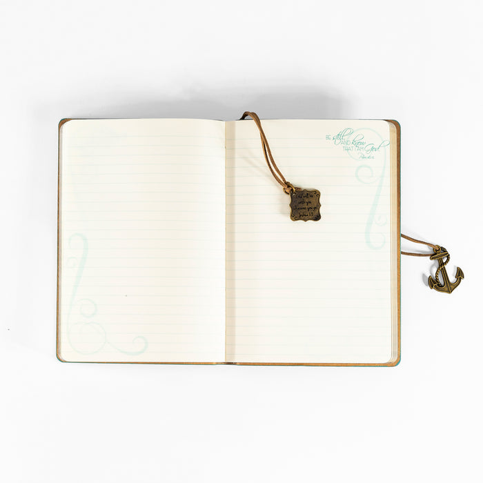 Divinity Boutique Leather Wrapped Journal - Hope As An Anchor With Anchor Charm Aqua