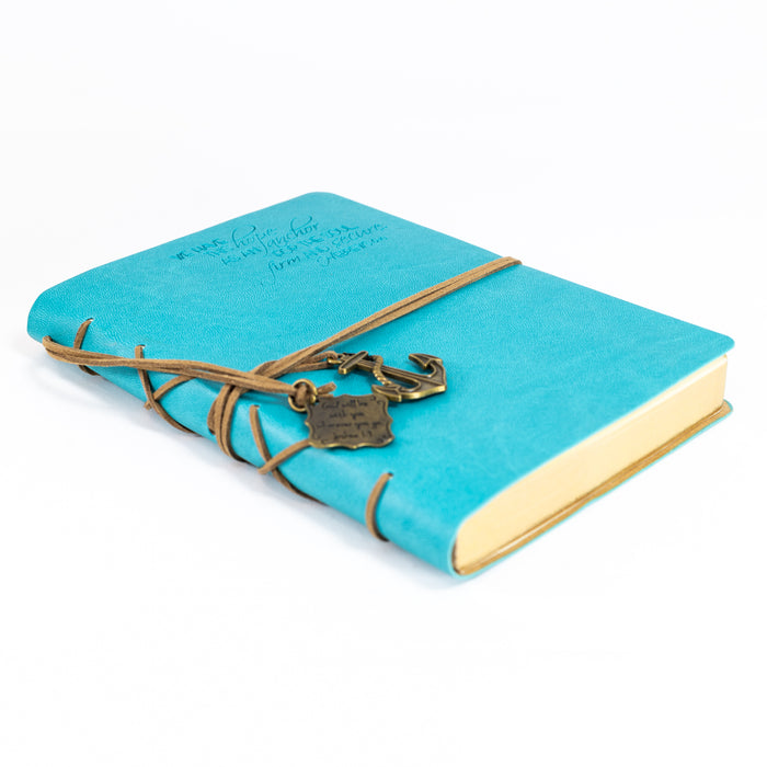 divinity boutique Leather Wrapped Journal - Hope As An Anchor With Anchor Charm Aqua