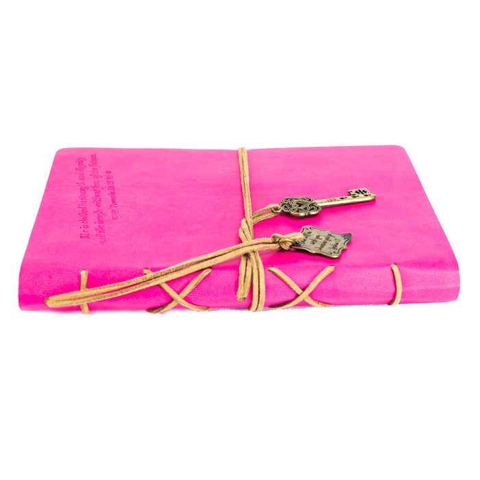 Divinity Boutique Leather Wrapped Journal - Proverbs 31 With Key Charm Pink