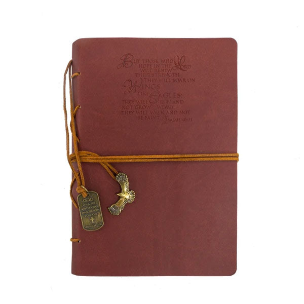 Divinity Boutique Leather Wrapped Journal - Wings Like Eagles With Eagle Charm Brown