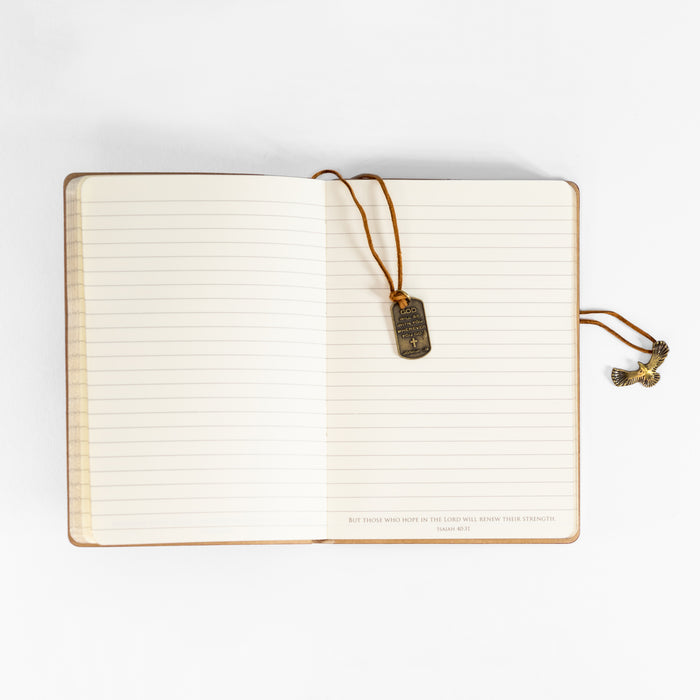 Divinity Boutique Leather Wrapped Journal - Wings Like Eagles With Eagle Charm Brown