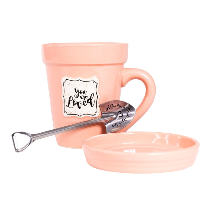 Divinity Boutique Peach Flower Pot Mug - “You’re Loved” Without Scripture