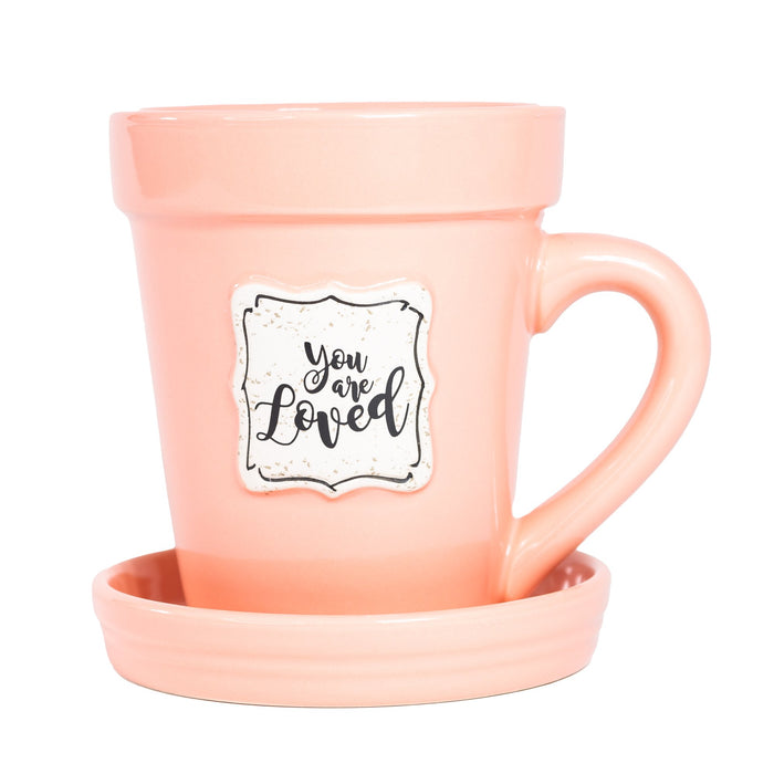 Divinity Boutique Peach Flower Pot Mug - “You’re Loved” Without Scripture