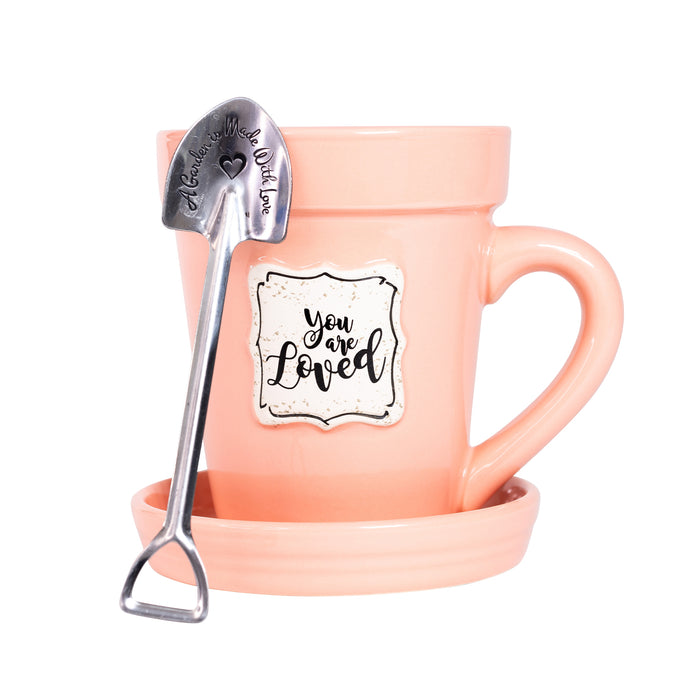 divinity boutique Peach Flower Pot Mug - “You’re Loved” Without Scripture