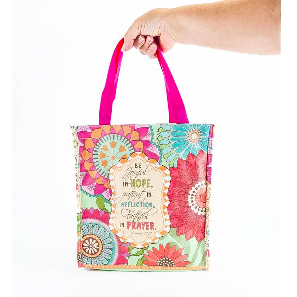 Divinity Boutique Pink Floral Print Bible Study Tote Bag - Romans 12:12 "Be Joyful In Hope"