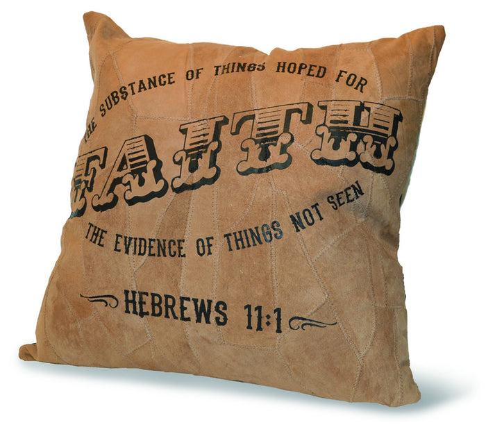 divinity boutique Recycled Leather Pillow : Hebrews 11:1