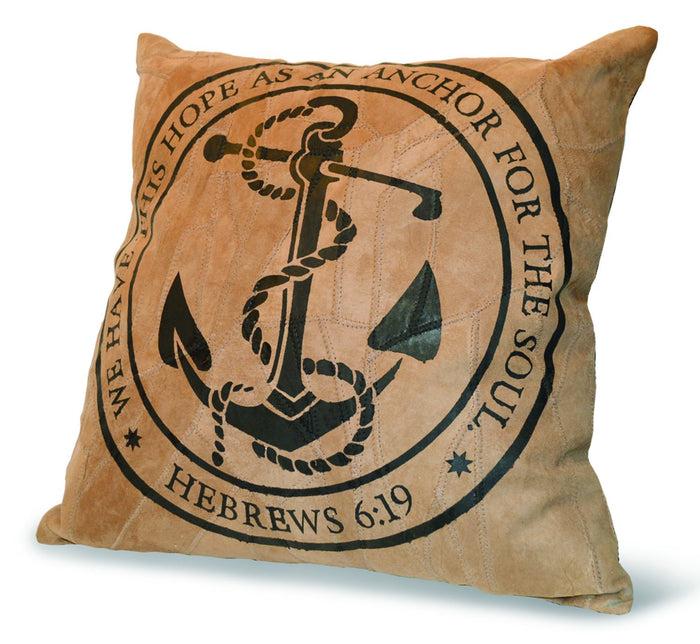 divinity boutique Recycled Leather Pillow : Hope Anchor