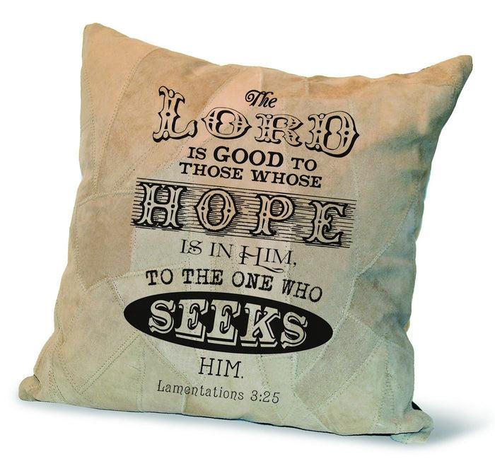 divinity boutique Recycled Leather Pillow : Lamentations 3:25