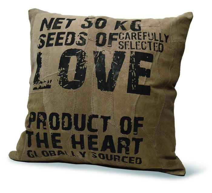 divinity boutique Recycled Leather Pillow : Love Seeds Color Grey