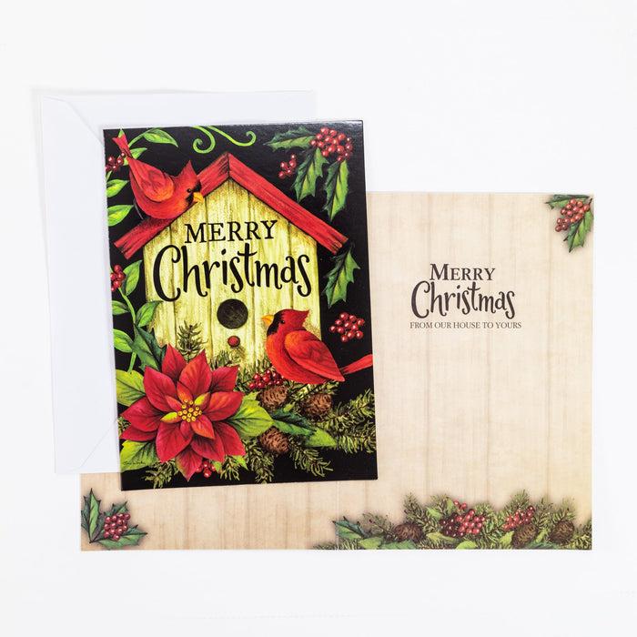 Divinity Boutique Single Christmas Cards Set Of 6: Merry Christmas Cardinal Birdhouse