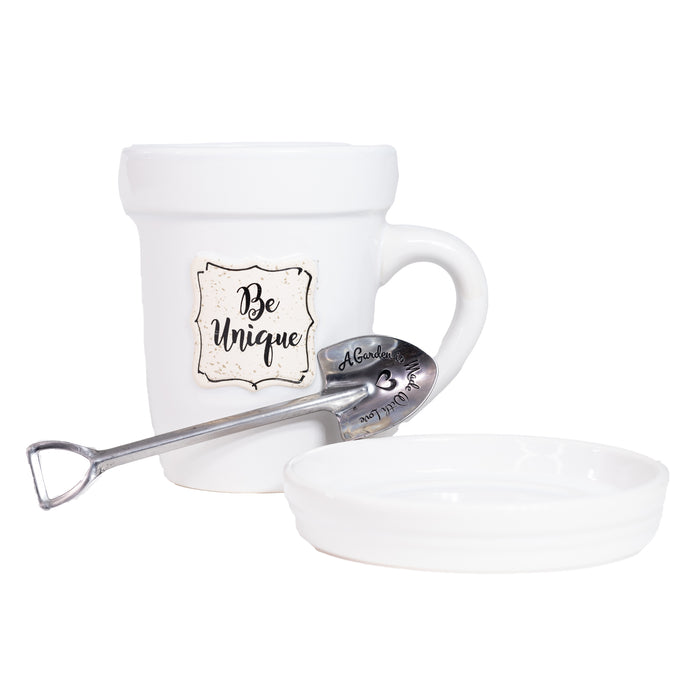 Divinity Boutique White Flower Pot Mug - “Be Unique” Without Scripture