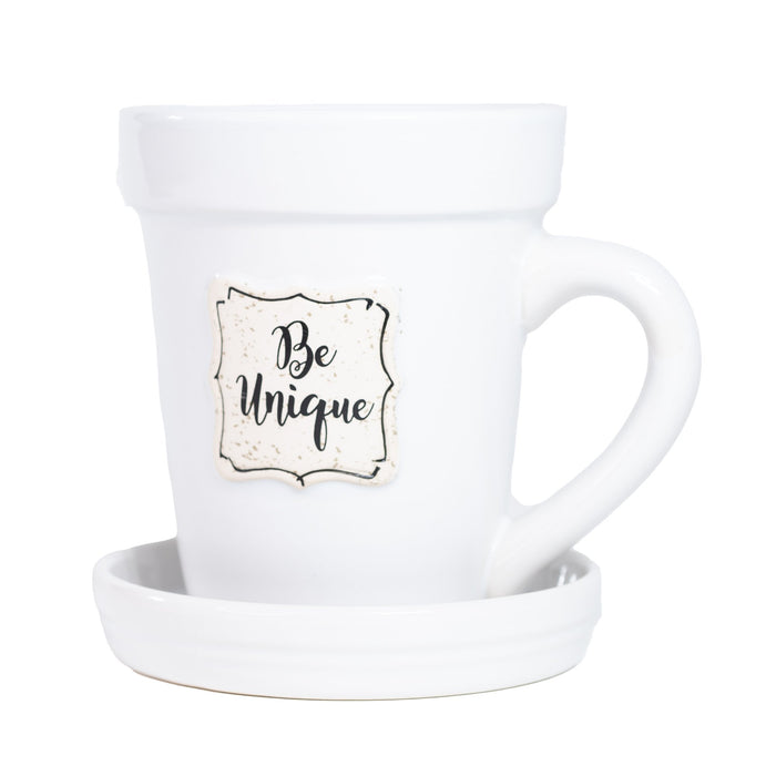 Divinity Boutique White Flower Pot Mug - “Be Unique” Without Scripture
