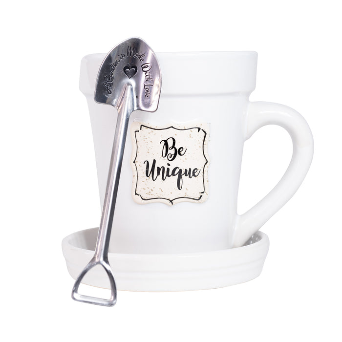divinity boutique White Flower Pot Mug - “Be Unique” Without Scripture