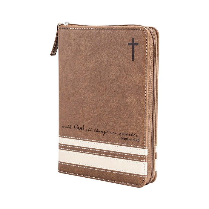 divinity boutique Zippered Bible Journal - Brown All Things Matthew 19:26