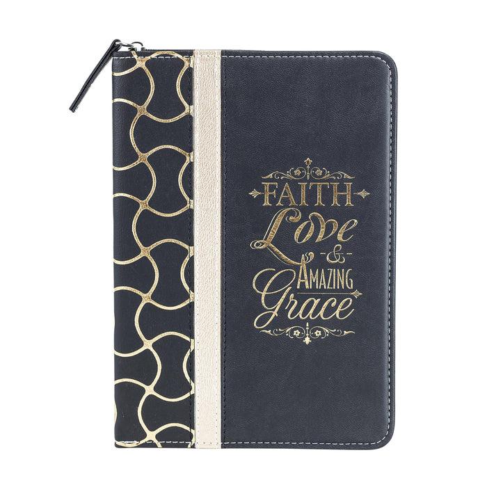 Divinity Boutique Zippered Journal - Black And Gold Faith Love Amazing Grace
