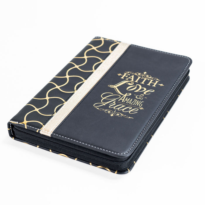 Divinity Boutique Zippered Journal - Black And Gold Faith Love Amazing Grace